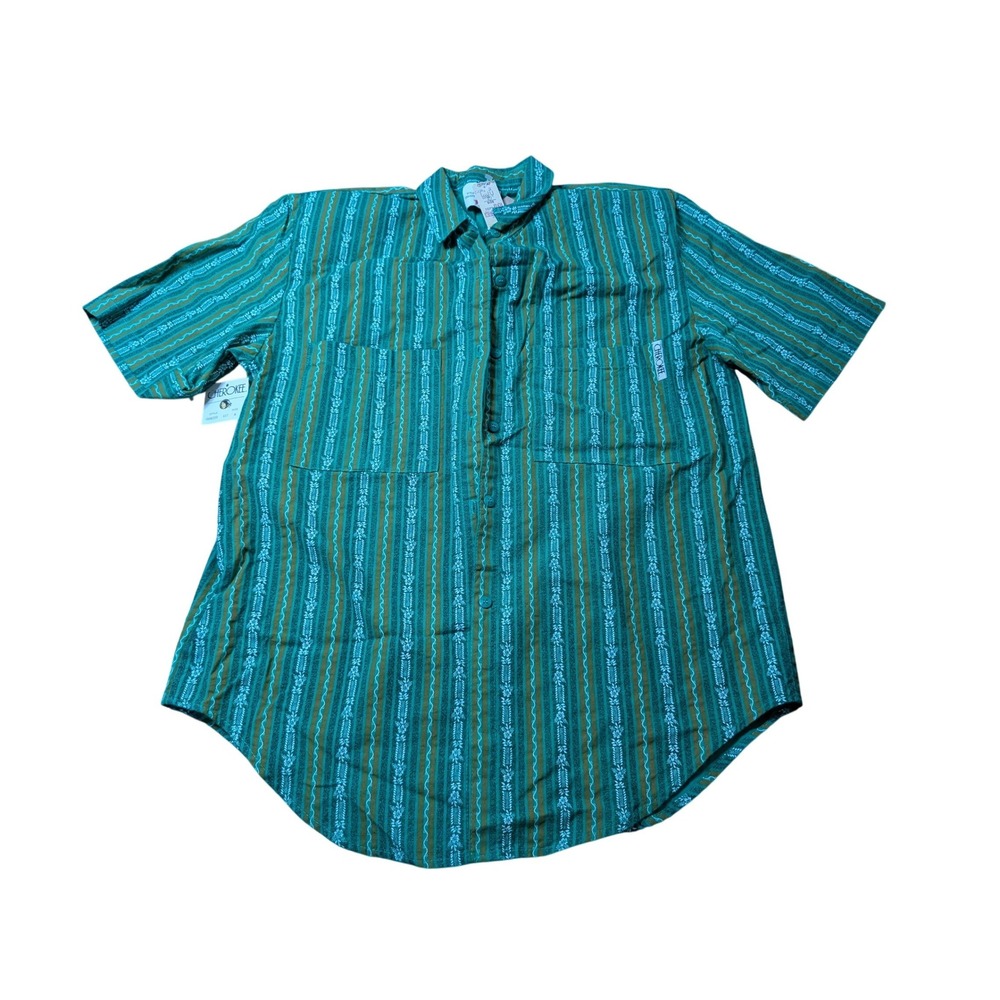 Vintage Cherokee Mens Green Striped Short Sleeve Button Down Shirt NWT 90s USA M